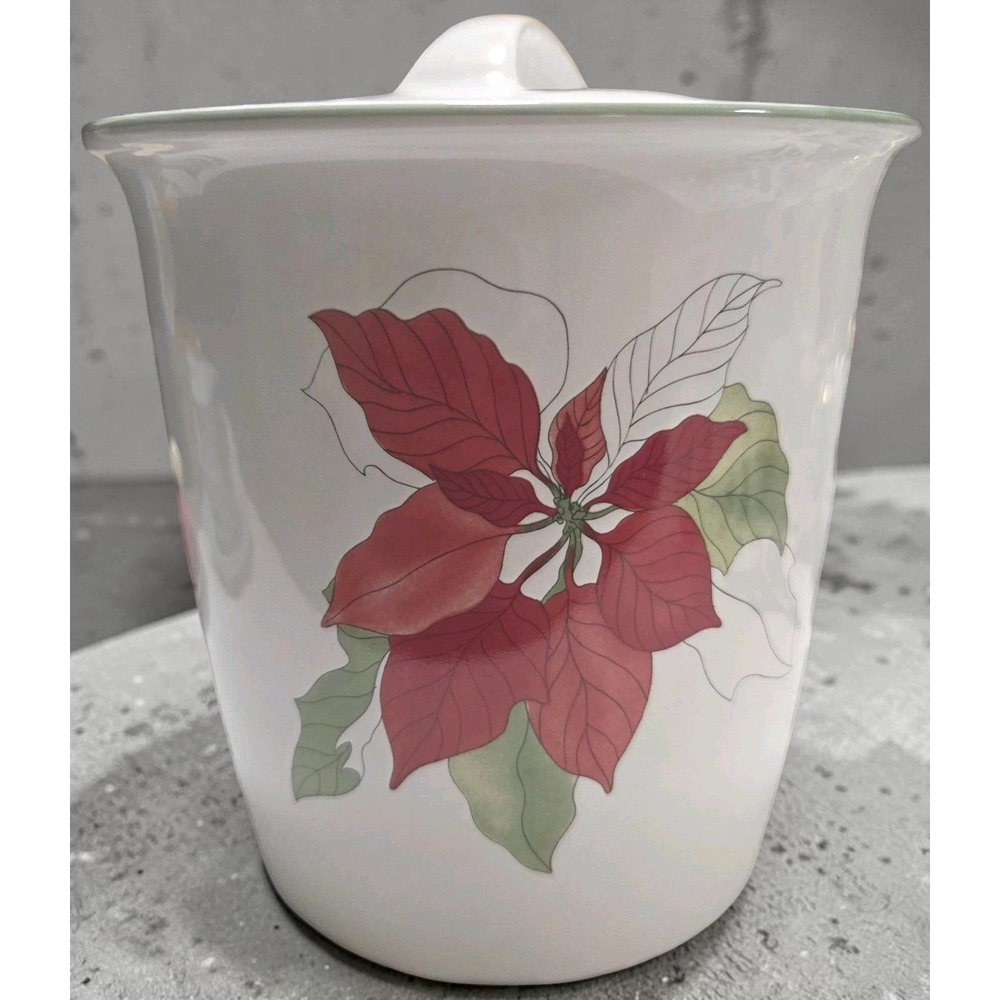 Block Bernarda Portugal Poinsettia Cookie Jar Canister — Mary Lou Goertzen  1982